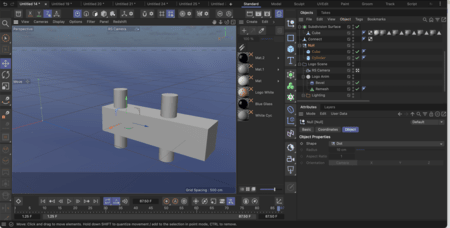 <b>Null and Connect Object(Tutorial 4)</b><br>This is the Cinema 4D function I learned through Tutorial 4: Null and Connect Object. These two functions allow me to bind two objects together and move them simultaneously.