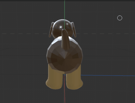<b>Back View of Dog Model</b><br>In this back view render, I focus on the dog's back and tail. The simple shapes still look cute, and I like how the colors blend together, giving the model a cheerful look.