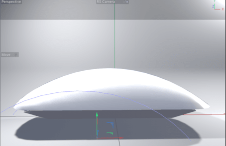 <b>Magic Mouse side</b><br>This is the Magic Mouse I designed. I used the Blend function to curve the cuboid, creating a streamlined object. I used the Bevel tool to add a smoothed rectangle at the bottom, matching the streamlined design of the Magic Mouse.