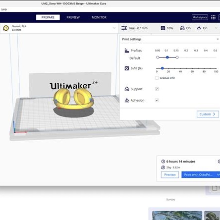 <b>Setting Up for 3D Printing in Cura</b><br>This image shows how I'm getting ready to 3D print my model using the Cura software. I'm adjusting the settings for the model to make sure it prints just right. This includes setting up the print quality and ensuring the supports are correctly placed so my model comes out strong and detailed.