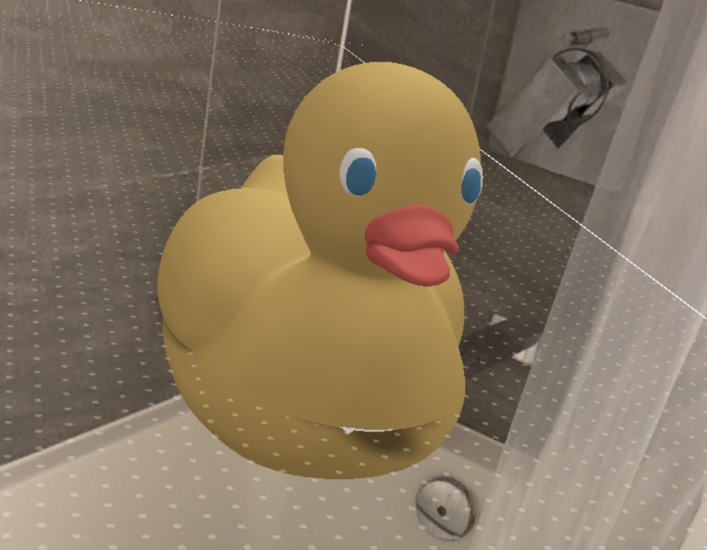<b>Duck in the Bathtub</b><br>
          In this AR setup, I placed my Project 1 rubber duck model in the bathtub. The AR environment made it look like the duck was really floating in the water, fitting the bathroom setting perfectly.