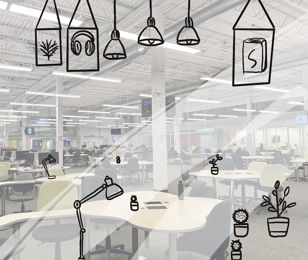 
        <b>Learning Common manuscript</b><br>
          I included this image to show my ideas for improving the study space. The image represents my vision of adding small plants, lamps, and hanging decor to make the area feel more inviting and comfortable for students. My main takeaway is that adding simple items can help create a better atmosphere for learning and focus.
