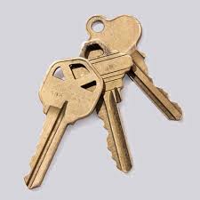 This image shows a set of regular keys on a keyring. These keys are standard, made of metal, and do not have any special features.