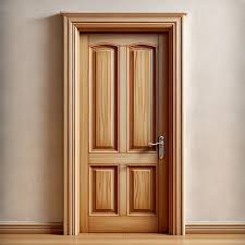 A simple wooden door design with traditional features, showing its basic structure.