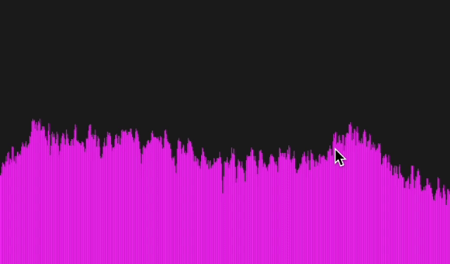 This GIF shows pink vertical bars on a dark background that rhythmically move up and down. The sound of flipping book pages causes each bar to rise or fall sharply, mimicking the quick flicks of the pages being turned. This synchronization creates a visual rhythm that matches the pace of page turning.