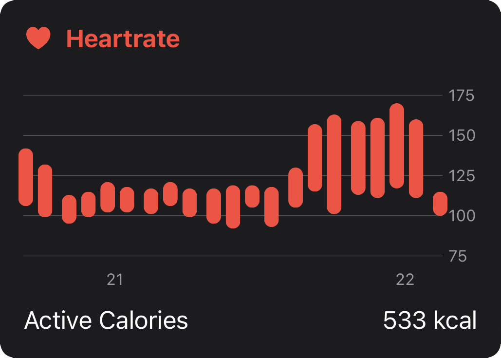 The heart rate chart visualizes how physical activity changes over time. It shows moments of calm and intensity, which help us translate body data into visual feedback that reflects emotional and physical states.